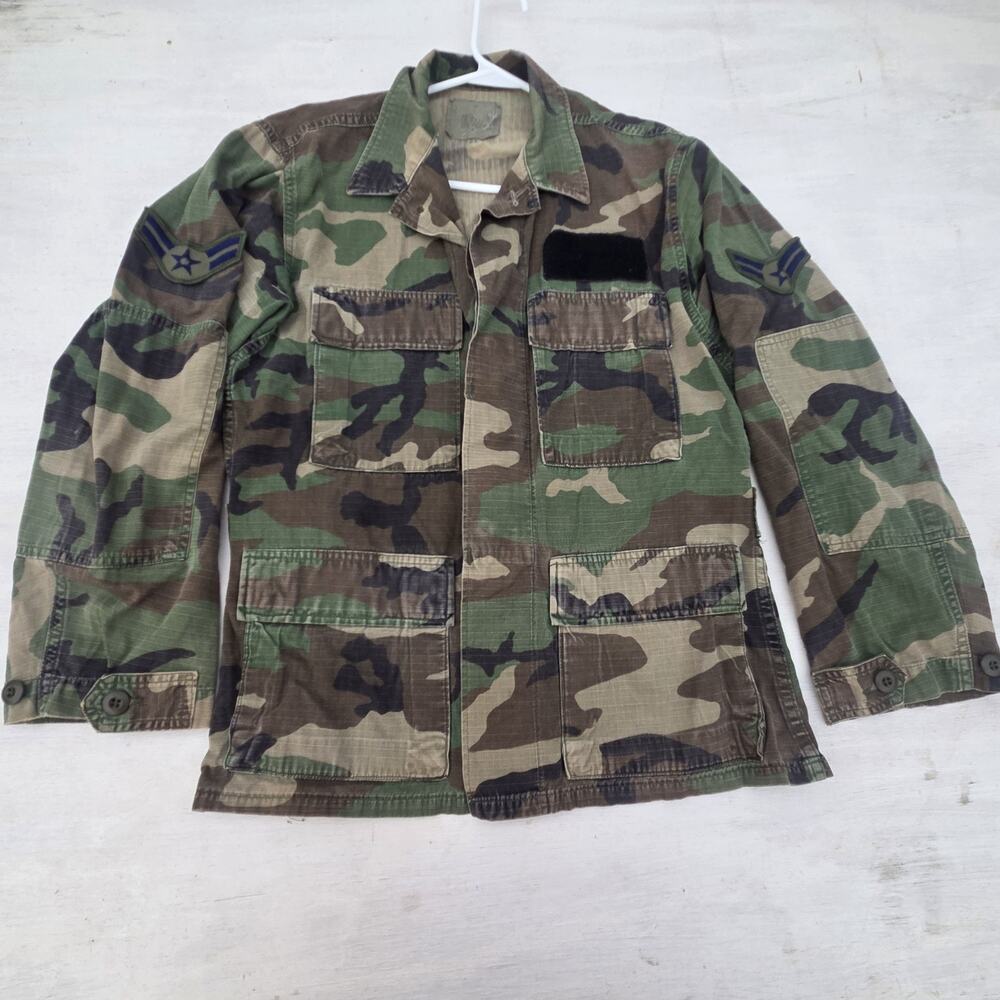 Vintage US Air Force Jacket Mens Small Short Woodland Camo Combat Coat 90s
